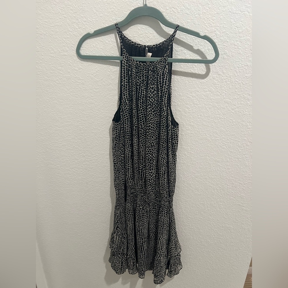 Ramy Brook 100% Silk Black and White Patterned Sleeveless Dress